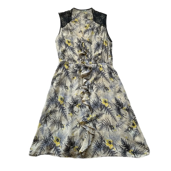 ANTHROPOLOGIE Lil Tassel Fronds 100% Silk, Lace & Ruffle Sheer Floral Dress Sz 4 - Picture 5 of 14